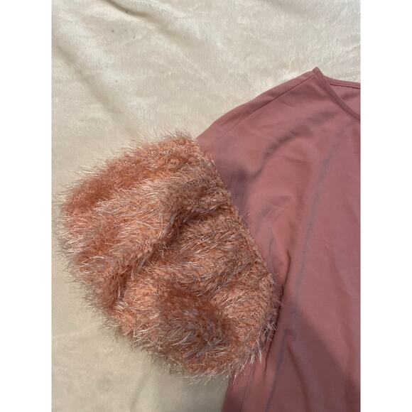 TCEC Faux Fur Blouse Pink Women's S Small Short Sleeve Solid Minimalist Boxy Top - Picture 3 of 9
